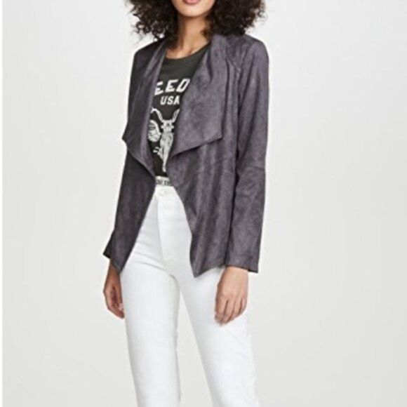 BB DAKOTA Wade Drape Front Faux Suede Gray Jacket - Picture 1 of 7